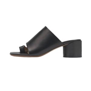 Women's Leather Heel Sandals - Black