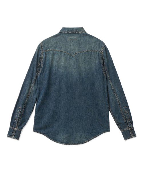 Men's Western Denim Shirt - Deep Vintage Blue