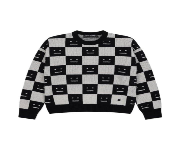 Men's Checkerboard Wool Knit - Black:Oatmeal Beige