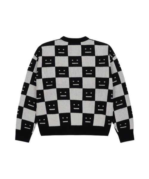 Men's Checkerboard Wool Knit - Black:Oatmeal Beige