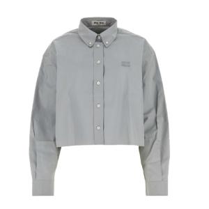 Logo-embroidered button-up cropped shirt