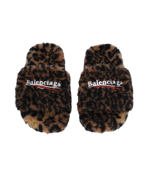 Women's Fur Slide Sandals - Leopard