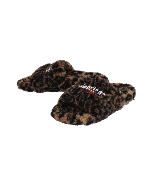 Women's Fur Slide Sandals - Leopard