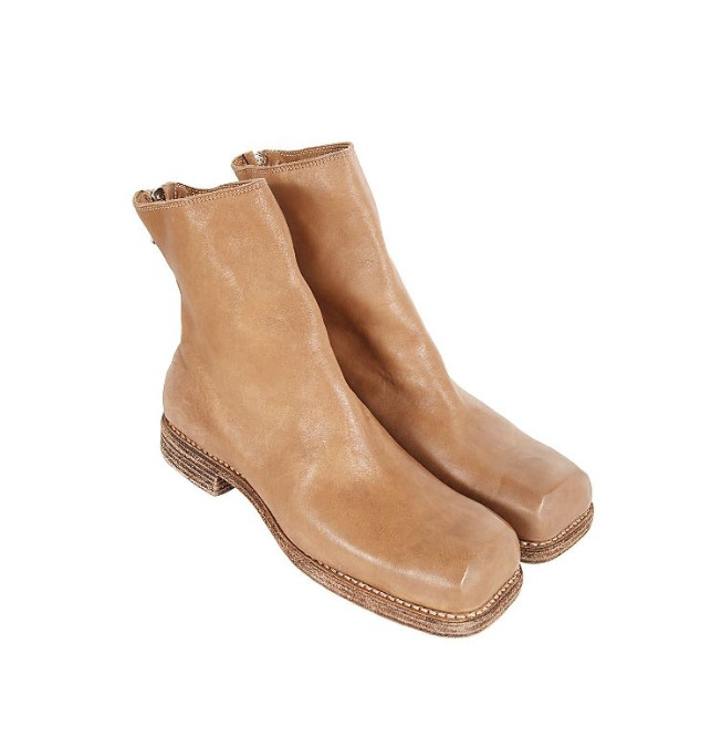 Back zipper square toe leather ankle boots