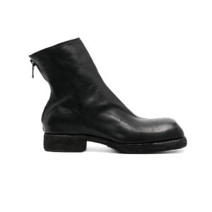 Back zipper leather ankle boots