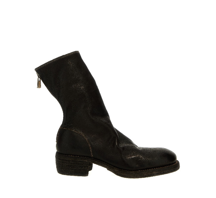 Back zipper leather ankle boots