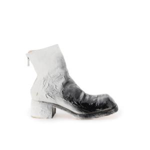 Square toe painted resin coated ankle boots