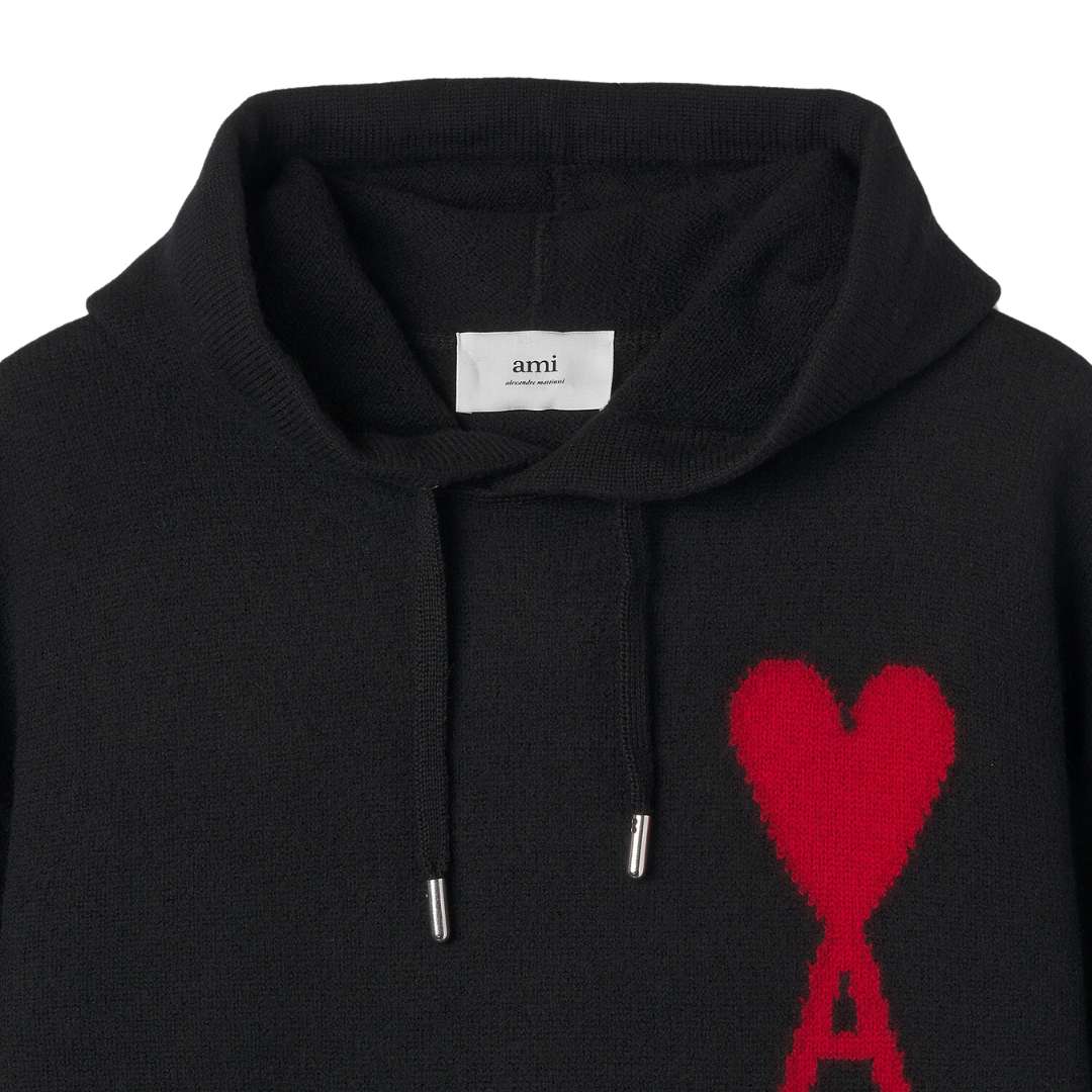 AMI de Coeur Oversize Intarsia Hoodie Black Red - 22SS