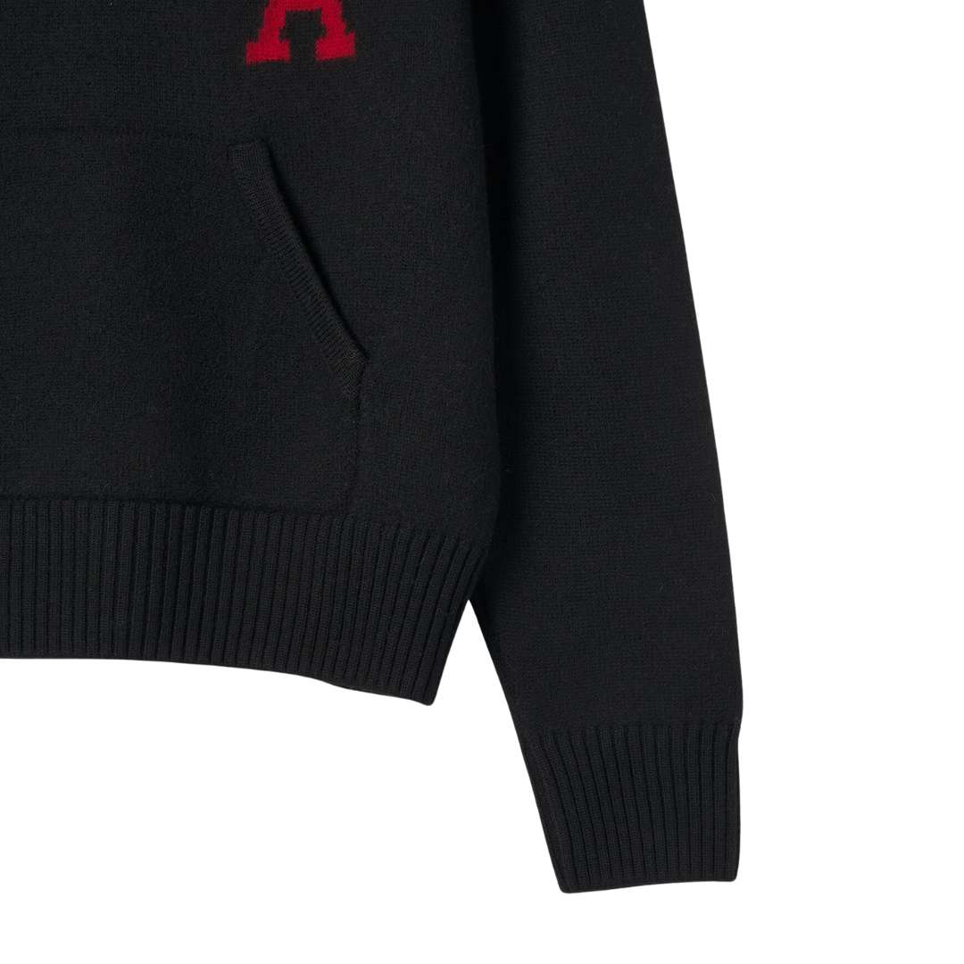 AMI de Coeur Oversize Intarsia Hoodie Black Red - 22SS