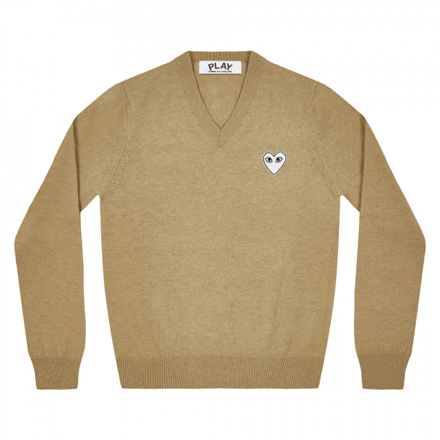 White Heart Wappen V-neck Wool Knit