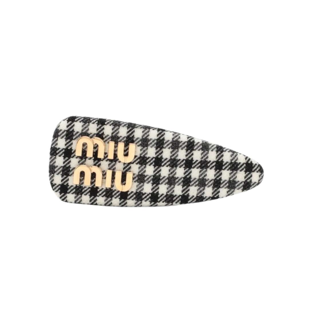 Gingham check wool hair clip