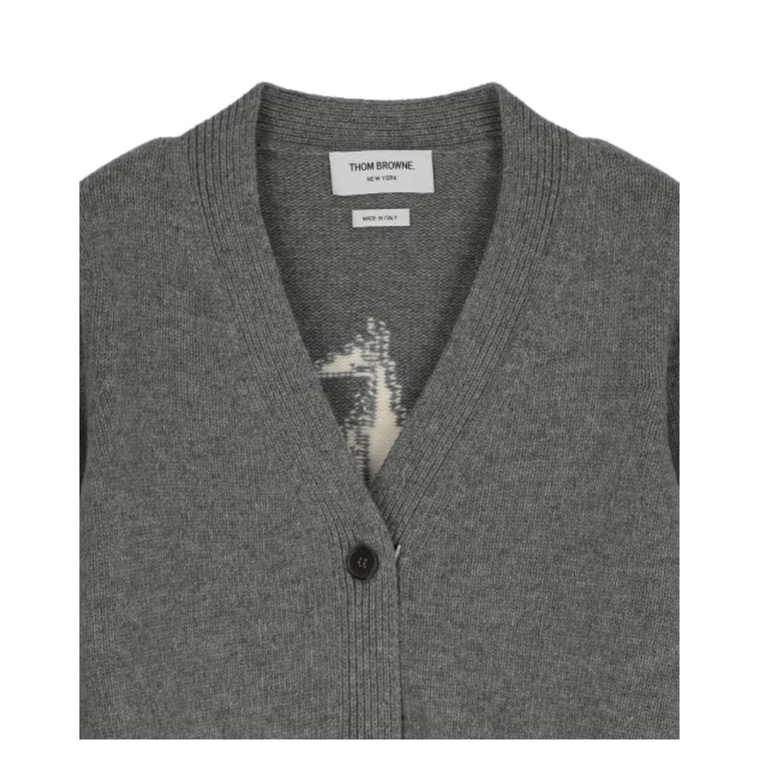  4 Bar Bag Sailor Print V-neck Cardigan - Gray