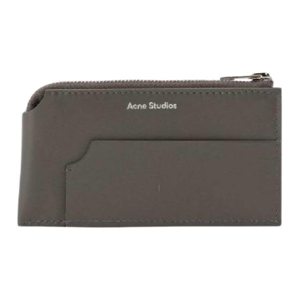 Logo leather zipper card wallet