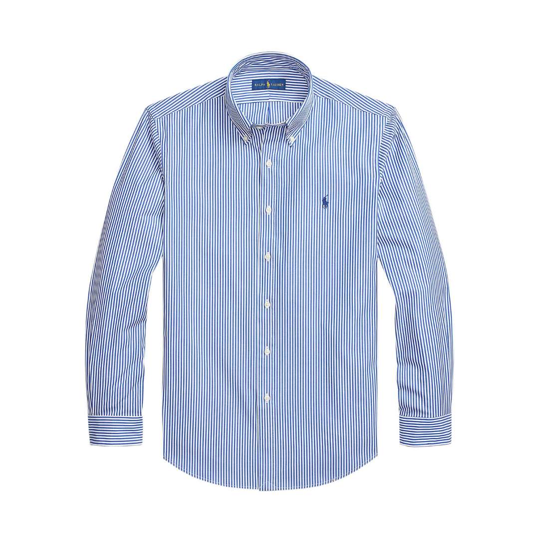 Logo embroidered stretch poplin striped shirt