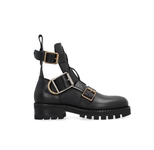 Calfskin buckle ankle boots