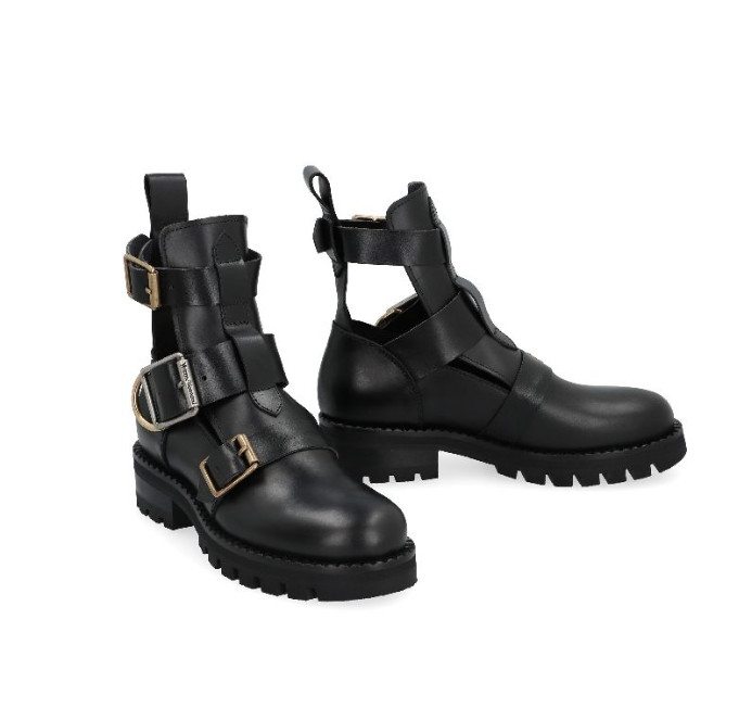 Calfskin buckle ankle boots