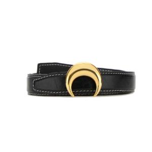 Moon logo buckle stitched leather belt