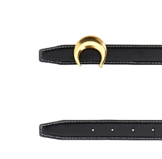 Moon logo buckle stitched leather belt