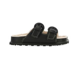 Moon buckle strap shearling sandals