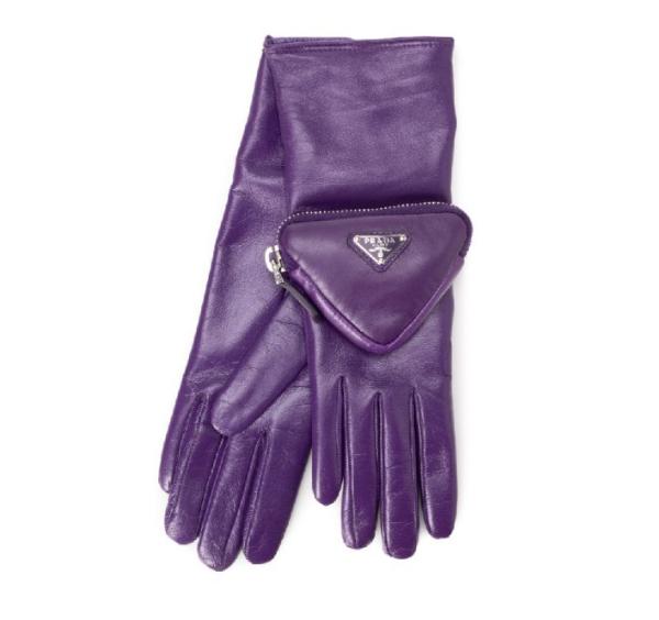 Purple leather triangle logo pouch gloves