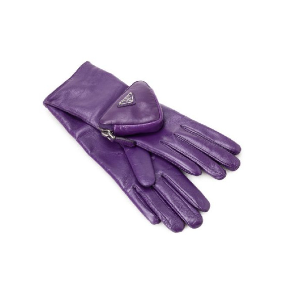 Purple leather triangle logo pouch gloves