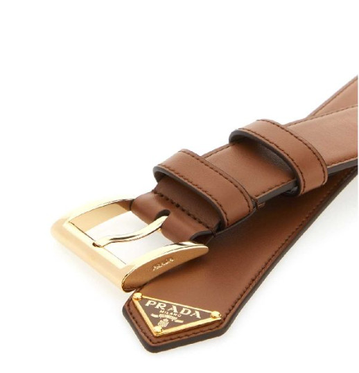 Triangle logo square buckle leather belt
