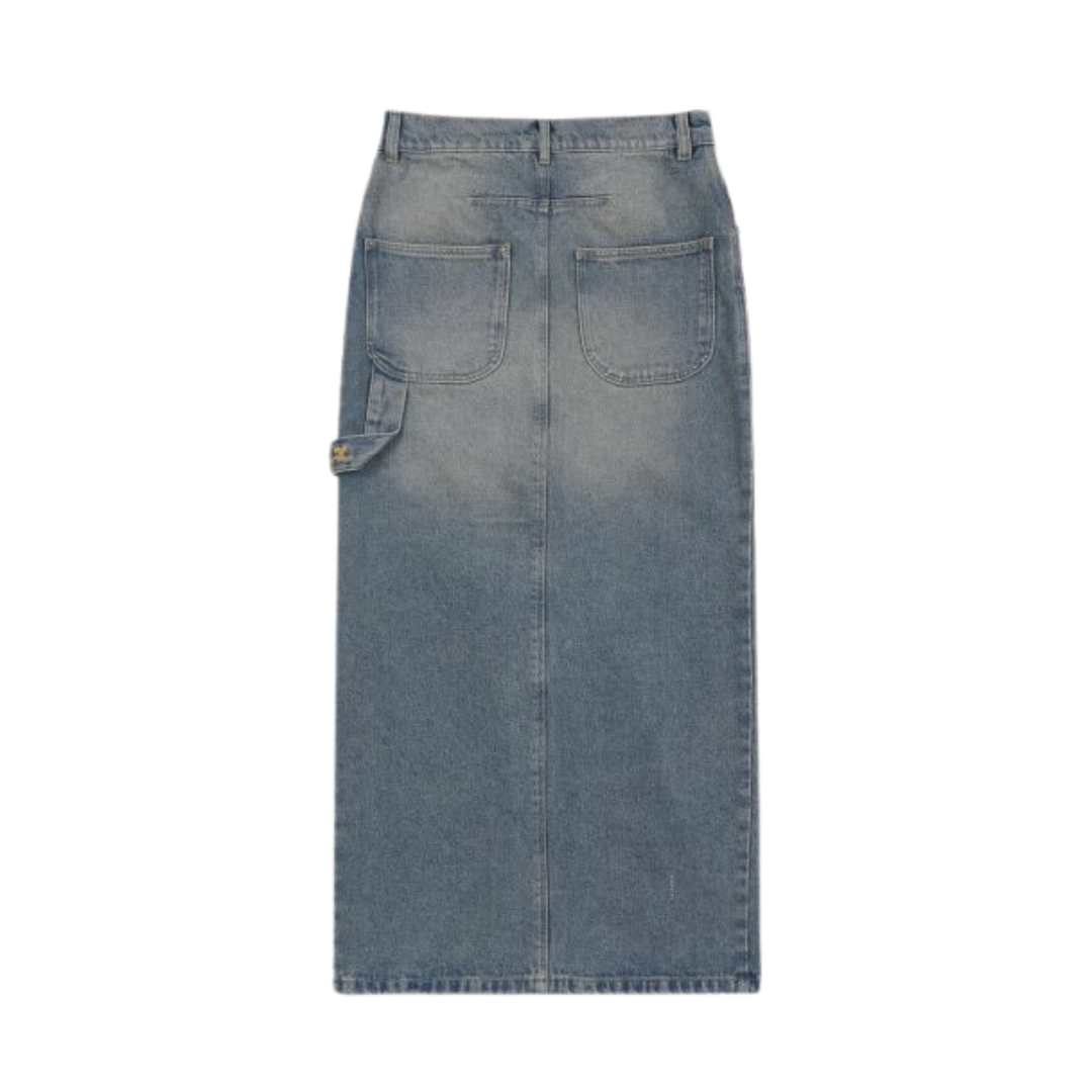 Women's Blue Denim Long Skirt - Dirty Medium Blue