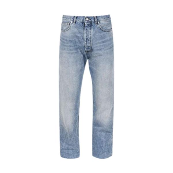 Stitched straight denim pants