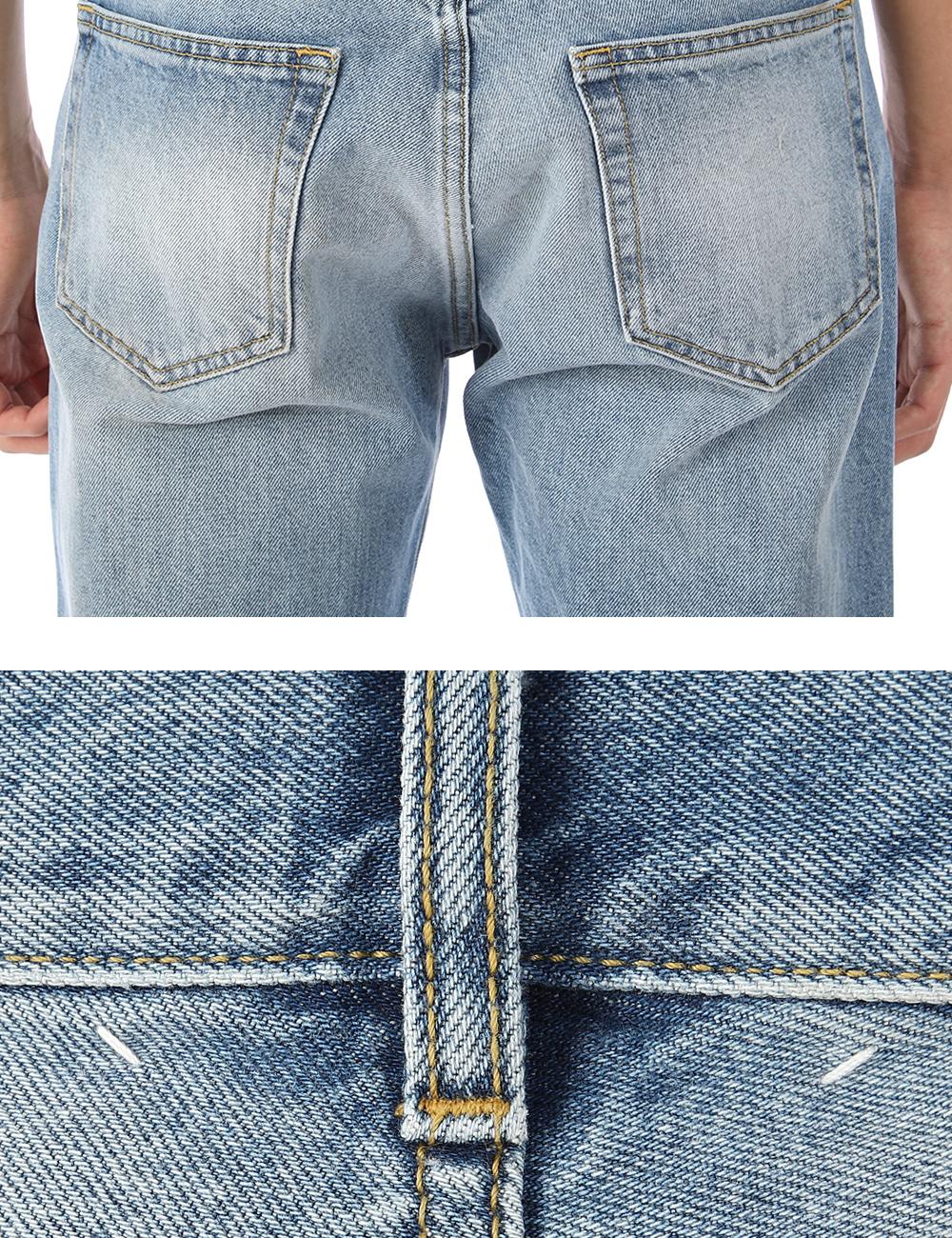 Stitched straight denim pants