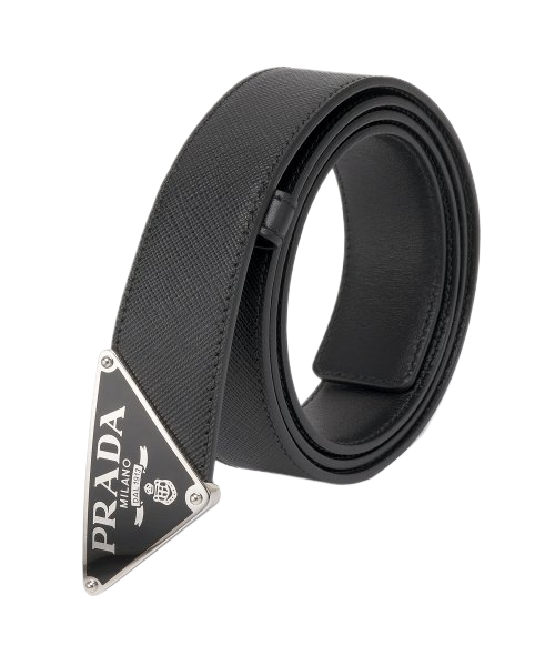 [Weekend Special] Men's Triangle Logo Saffiano Belt - Black