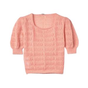  [Weekend Special] Women's Jacquard Balloon Crop Short Sleeve Knit - Pink