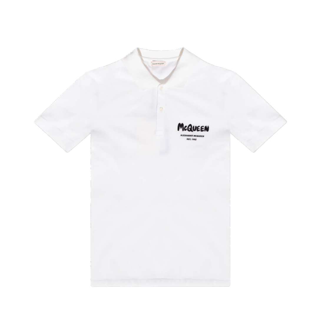 ALEXANDER MCQUEEN WHITE LOGO-EMBROIDERED POLO SHIRT