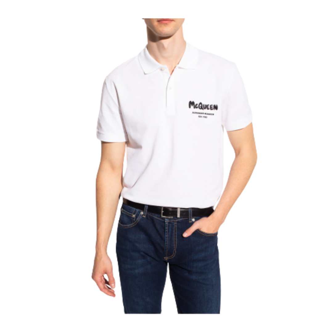 ALEXANDER MCQUEEN WHITE LOGO-EMBROIDERED POLO SHIRT