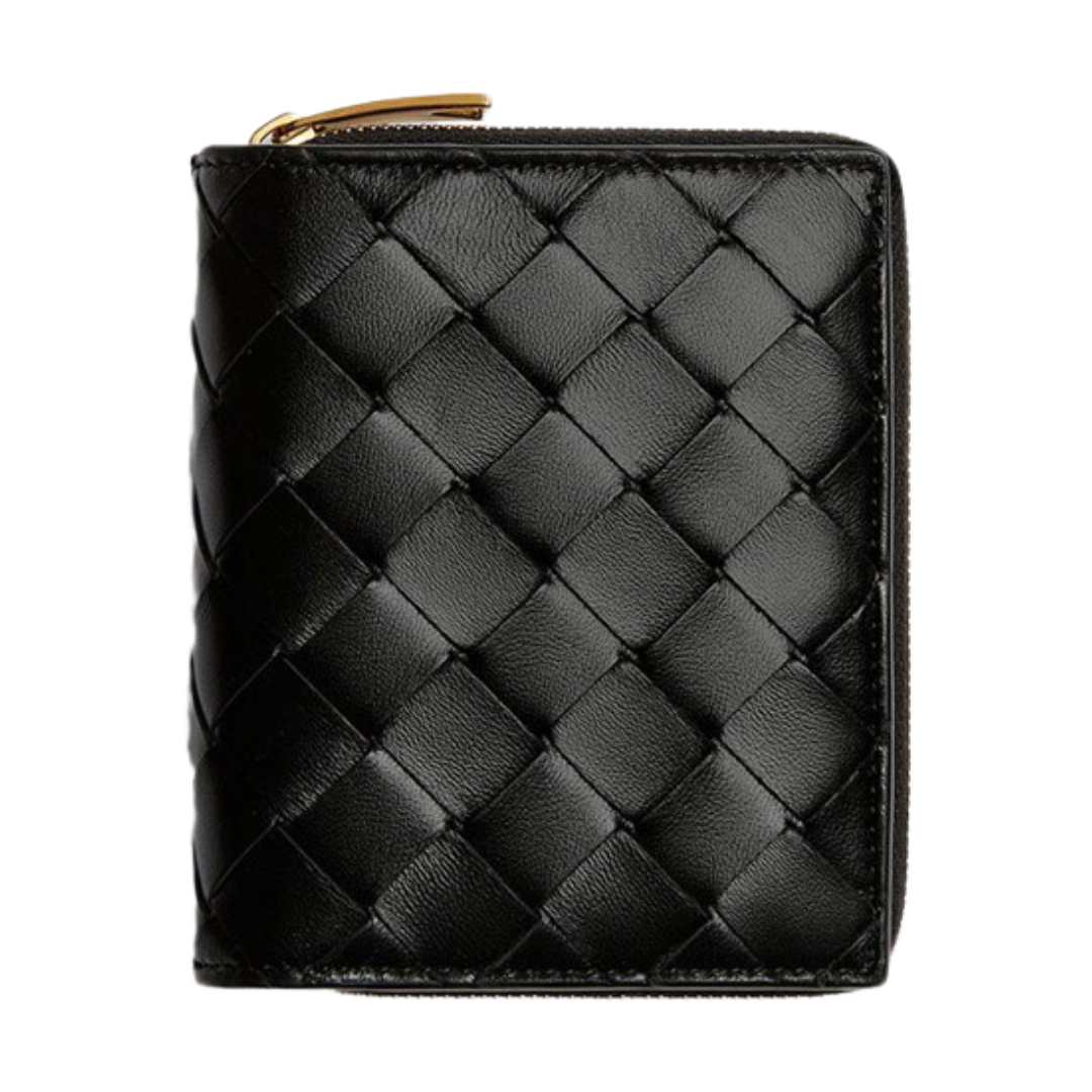 Intrecciato clamshell around zipper wallet