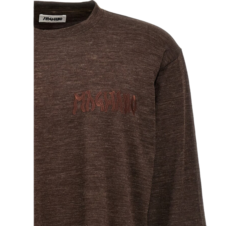 Logo-embroidered twisted wool long sleeves