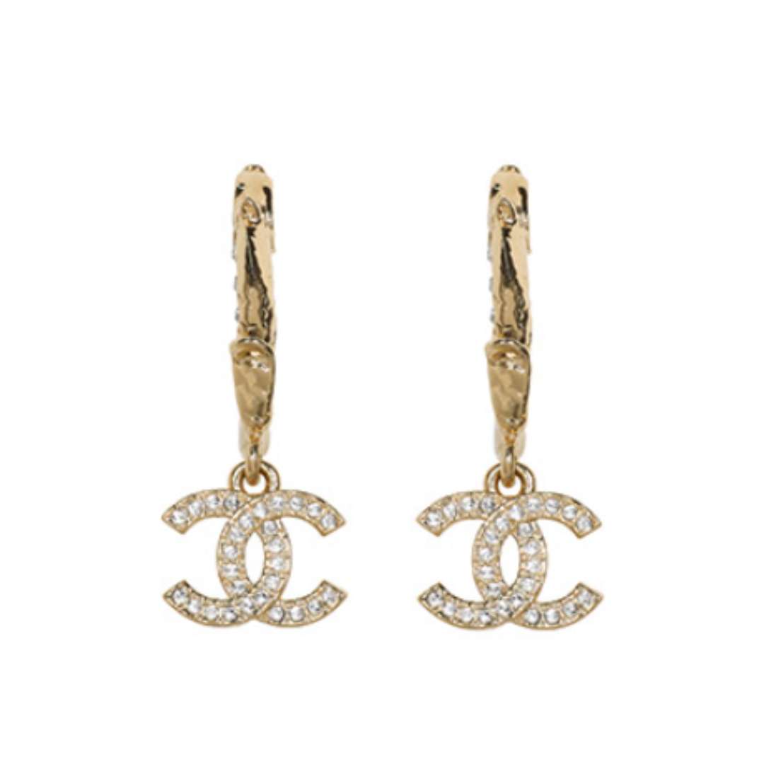Gold CC crystal earrings