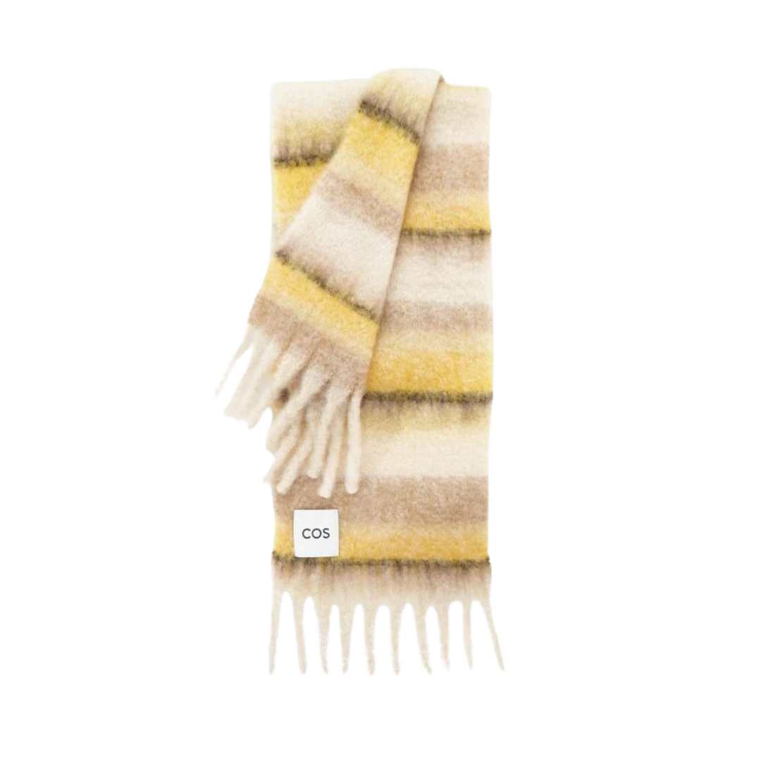 COS Oversized Mohair Blend Scarf Brown Yellow Striped