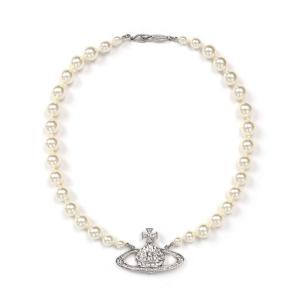 Vivienne Westwood One Row Pearl Bas Relief Choker Silver