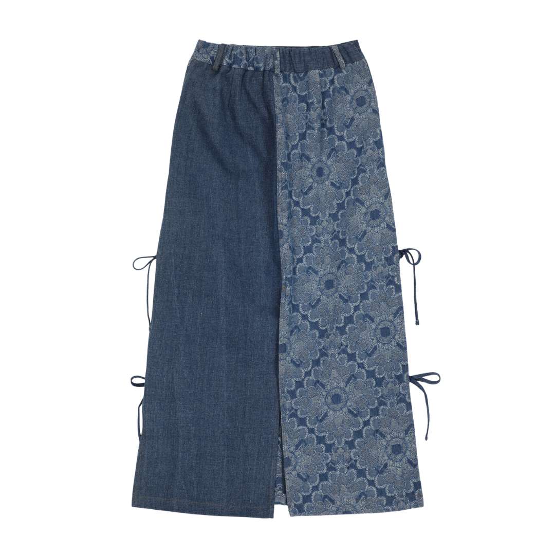 Yin Yang Denim Maxi Tie Skirt