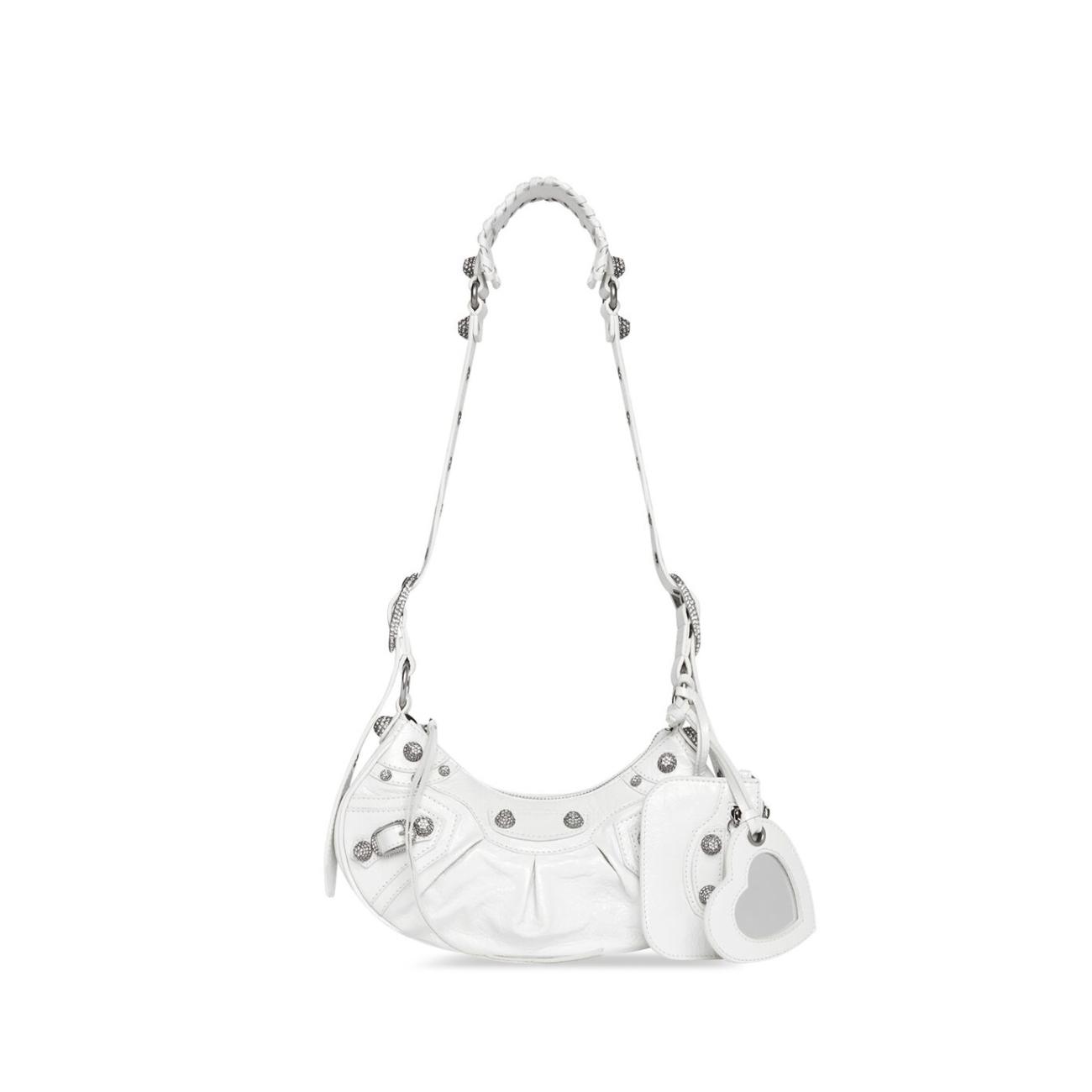 WOMEN'S LE CAGOLE SHOULDER BAG WITH RHINESTONES IN WHITE