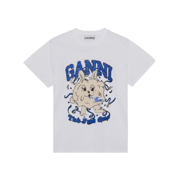 Ganni Relaxed Fun Bunny T-Shirt Bright White