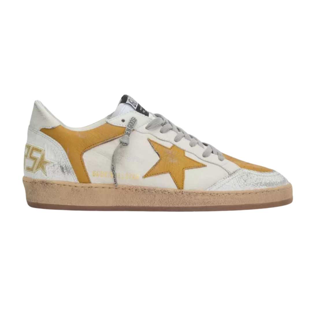 Ball Star sneaker in white and mustard nappa and nubuck