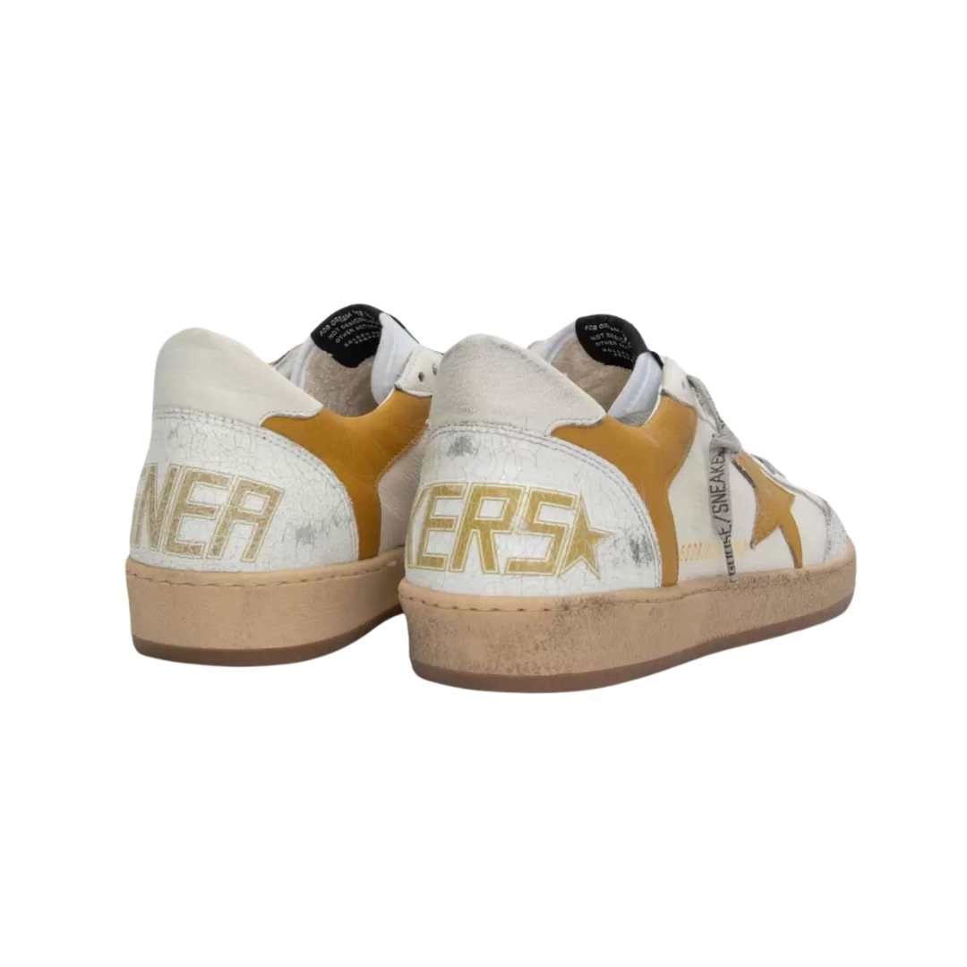 Ball Star sneaker in white and mustard nappa and nubuck