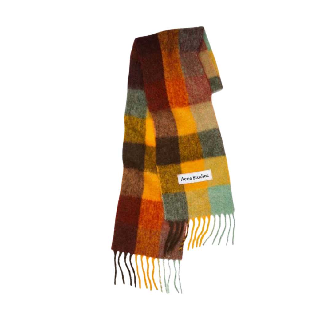Acne Studios Mohair Check Scarf Chestnut Brown Yellow Green