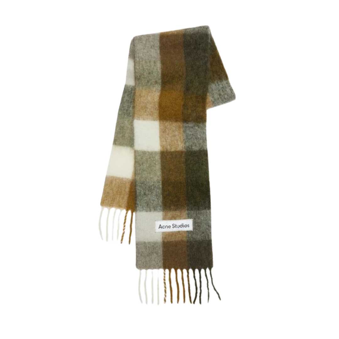 Acne Studios Mohair Check Scarf Taupe Green Black