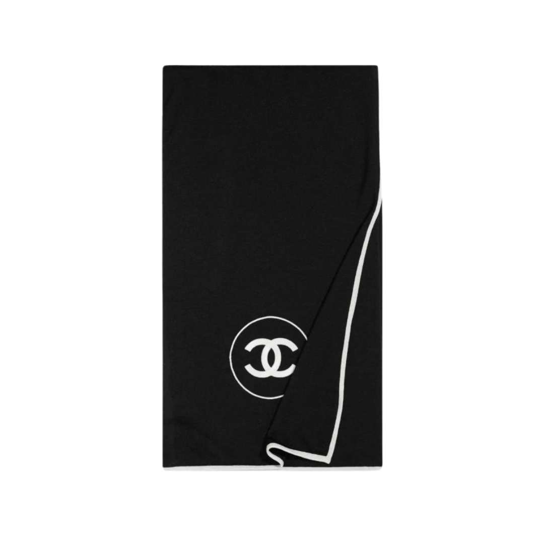 Chanel Scarf Cashmere Silk & Black Ivory