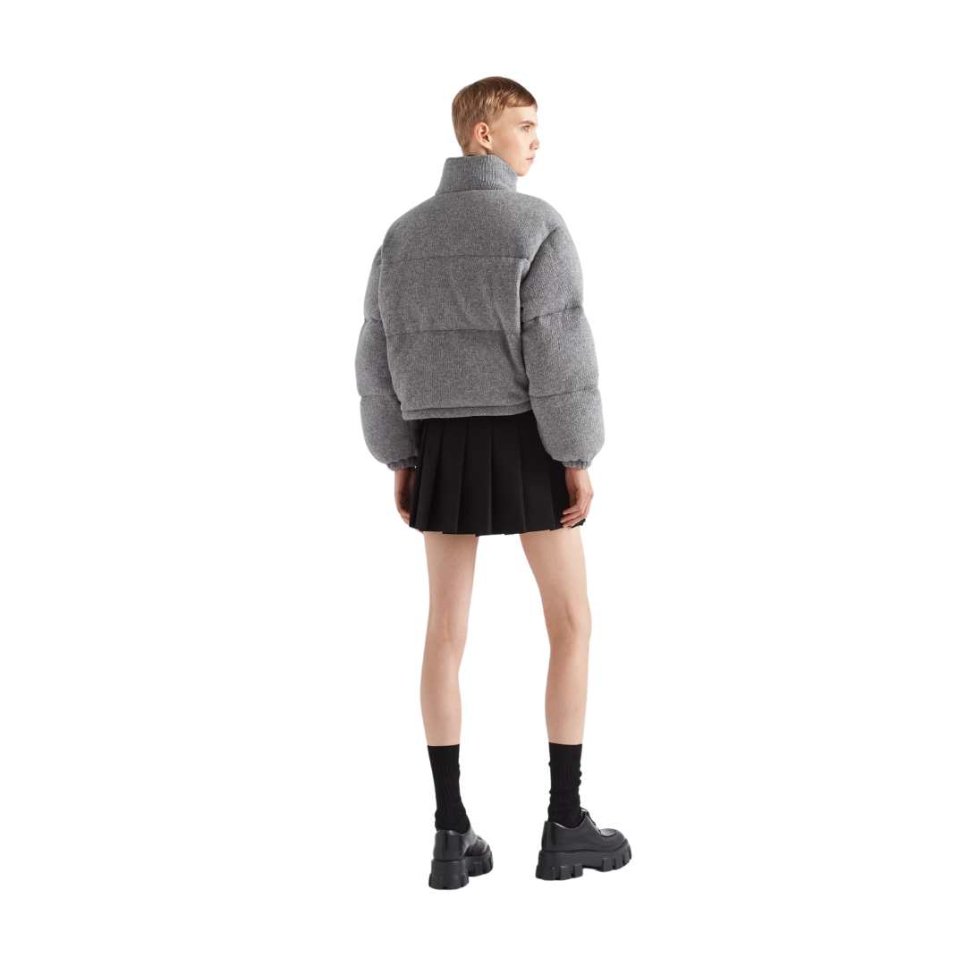 Boxy wool & cashmere knit puffer padded jacket
