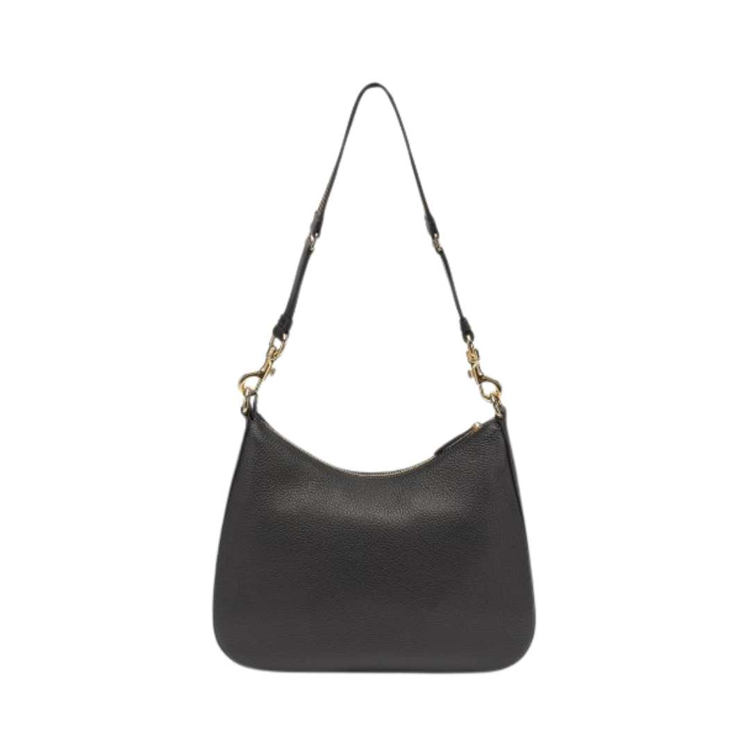 Women's Triangular Logo Leather Shoulder Bag - Black