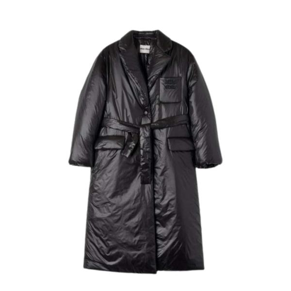 Women's Belted Nylon Down Coat - Black