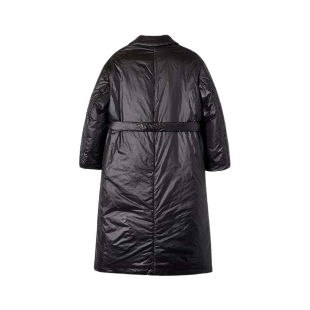 Women's Belted Nylon Down Coat - Black